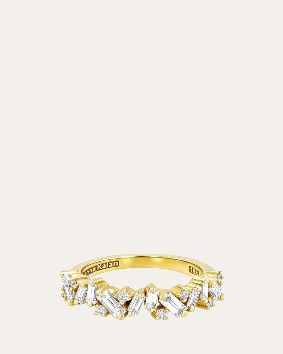 18K Yellow Gold Fireworks New Classic Mix Half Eternity Band with White Diamond Rounds and Baguettes